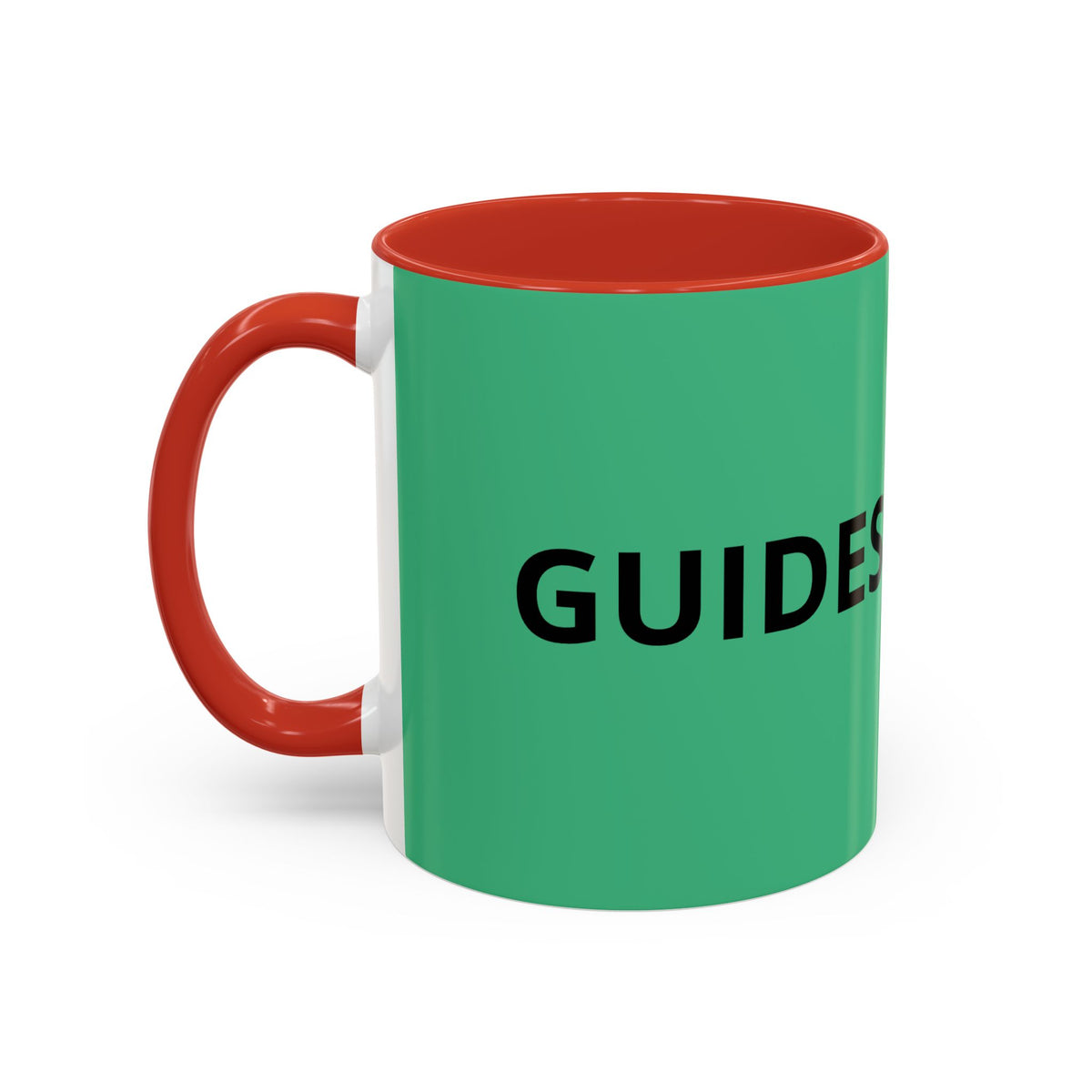 Taza de café roja con interior y asa negros