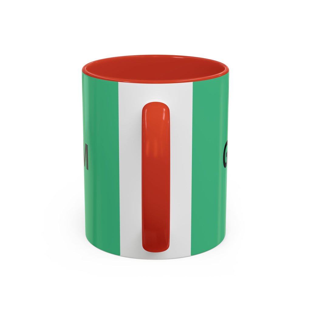 Taza de café roja con interior y asa negros