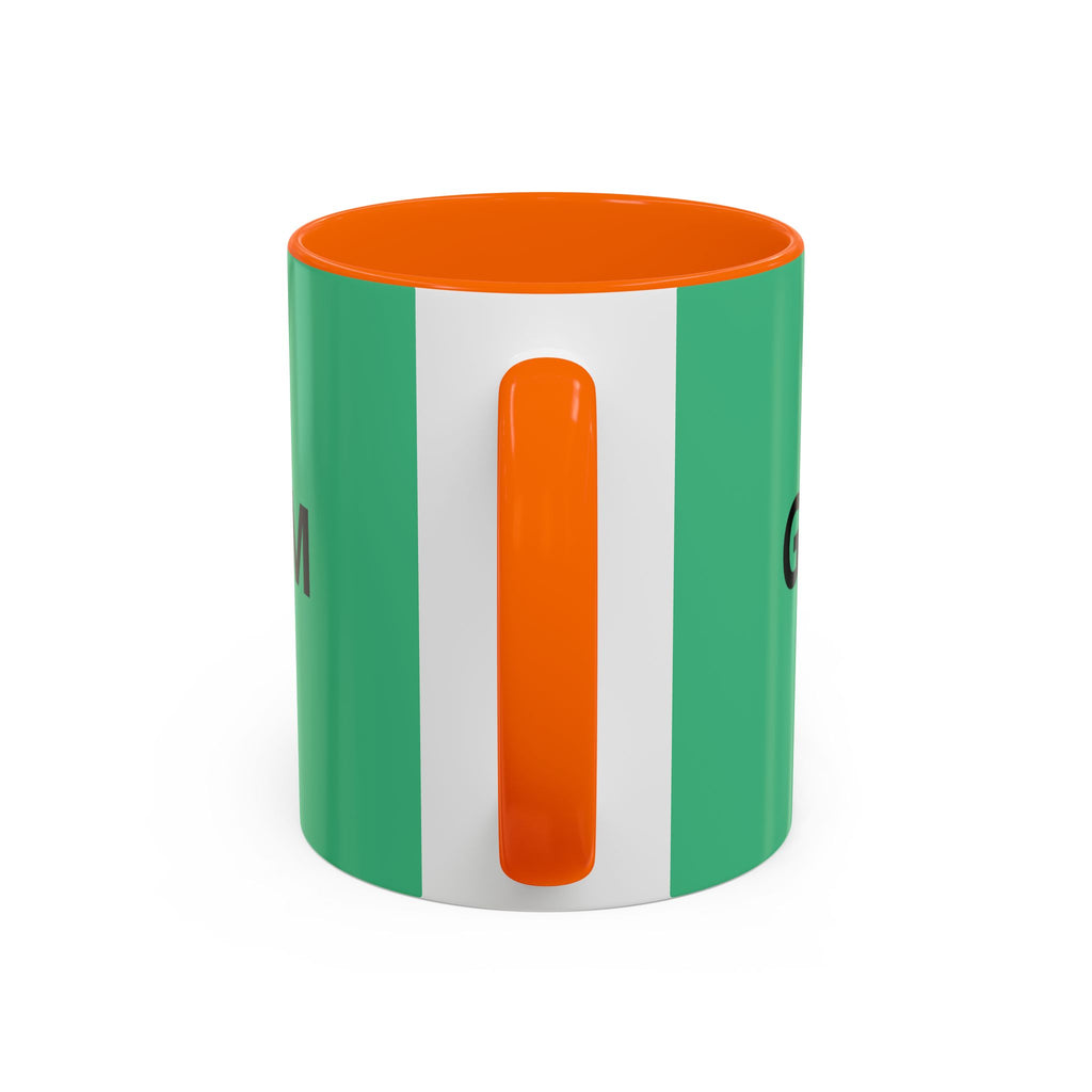 Taza de café roja con interior y asa negros
