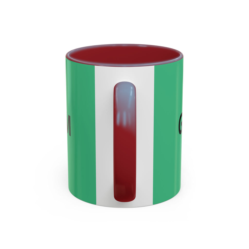 Taza de café roja con interior y asa negros