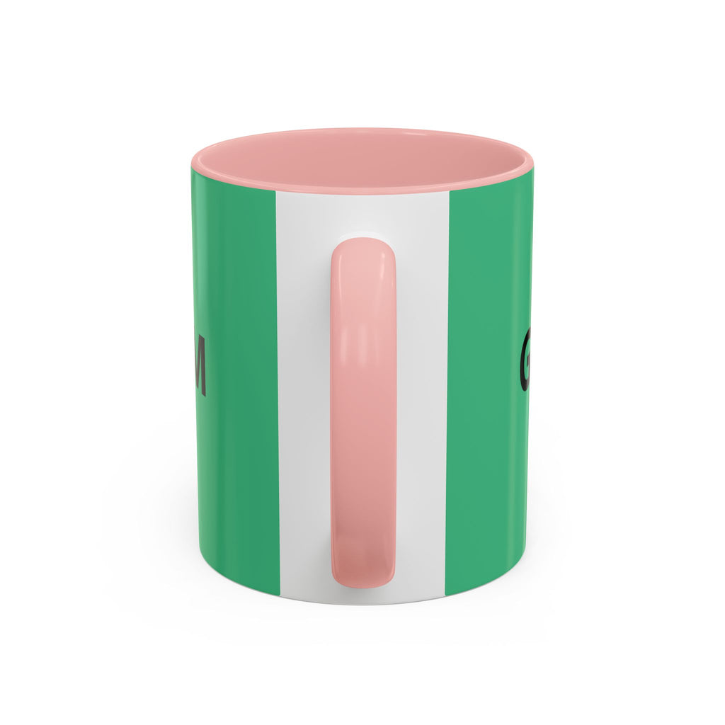 Taza de café roja con interior y asa negros