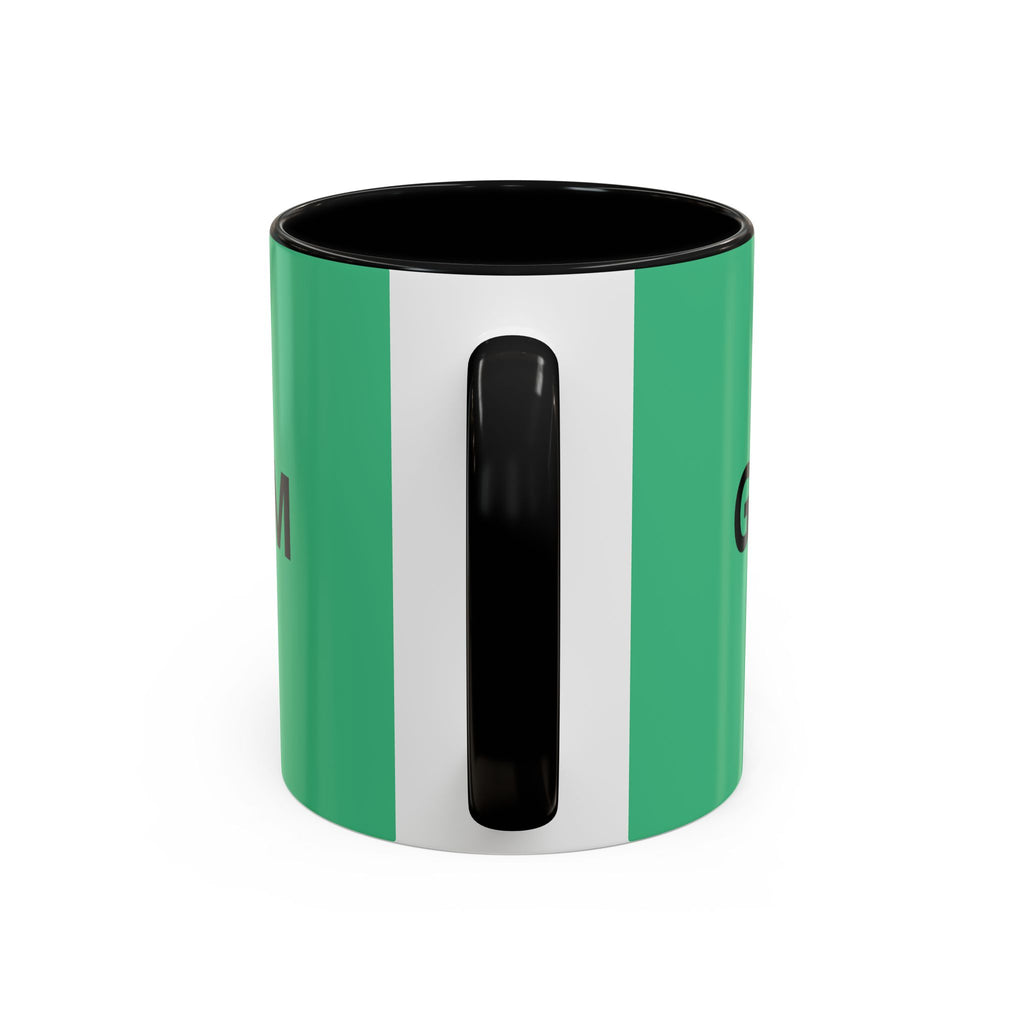 Taza de café roja con interior y asa negros
